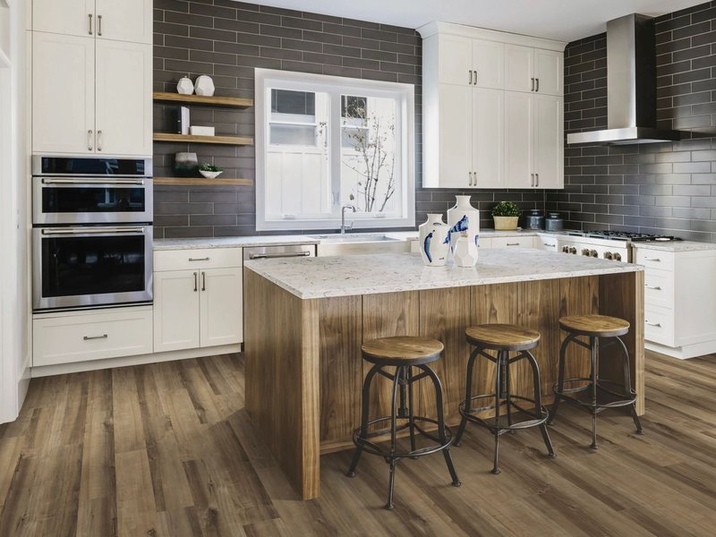 Kitchen with wood-look luxury vinyl flooring from 180 Degree Floors in the Nashville, TN area